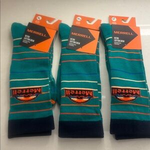 3 Pack Merrell Hiking Retro Cotton Crew Socks Size Medium Large